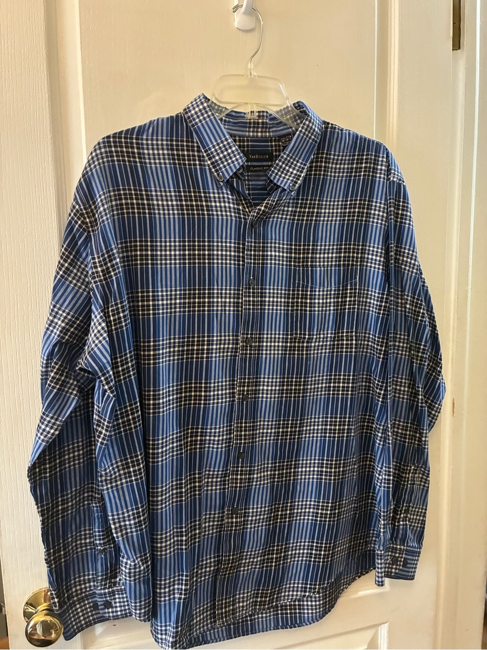 Van Heusen Blue and Black Plaid Button-Down Shirt